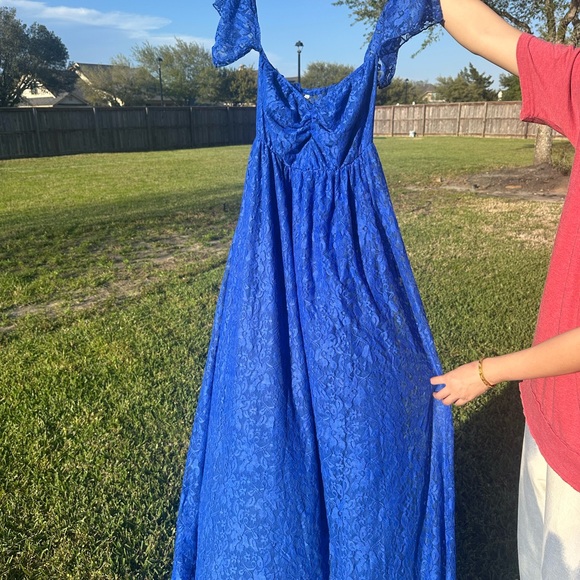 Blue Lace Off-Shoulder Women’s Dress - Picture 3 of 4